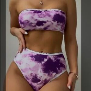 Zaful Purple-Lavender and White Tie-Dye 2 pc strapless Bikini Sz 8 NWT